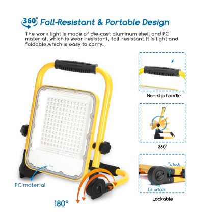 Aigostar - Proyector LED recargable y regulable LED/100W/5V 6500K IP65 15000 mAh