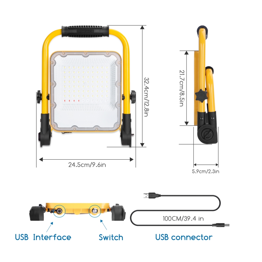 Aigostar - Proyector LED recargable y regulable LED/50W/5V 6500K IP65