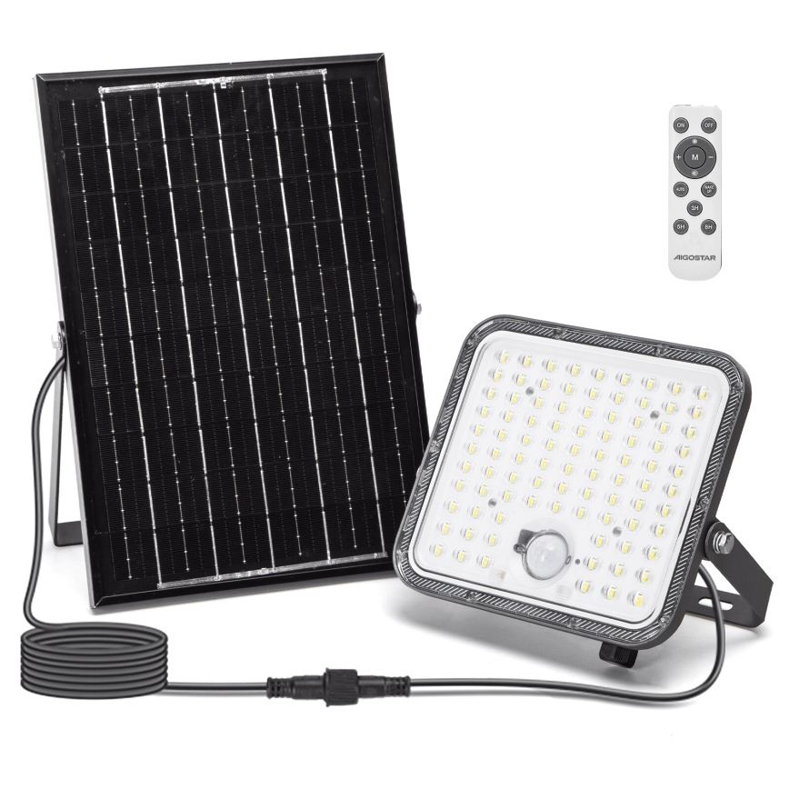 Aigostar - Proyector solar LED regulable con sensor LED/120W/3,4V 6500K IP66 8000 mAh + control remoto
