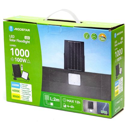 Aigostar - Proyector solar LED regulable LED/100W/3,4V 3000/4000/6500K IP66 8000 mAh + control remoto
