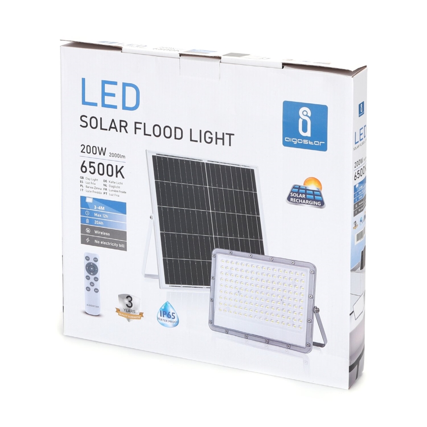 Aigostar - Proyector solar LED regulable LED/200W/3,2V IP65 20000 mAh + control remoto