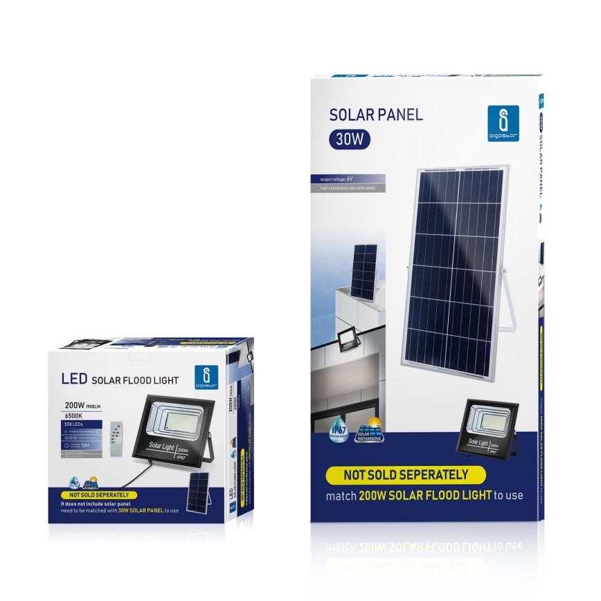 Aigostar - Proyector solar LED regulable LED/200W/3,2V IP67 25000 mAh + control remoto