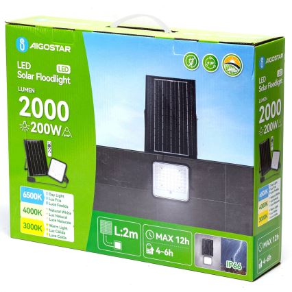 Aigostar - Proyector solar LED regulable LED/200W/3,4V 3000/4000/6500K IP66 16000 mAh + mando a distancia