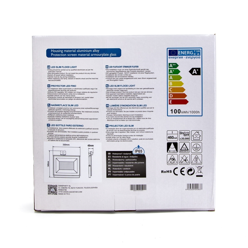 Aigostar - Reflector LED con sensor LED/100W/230V 4000K IP65 blanco