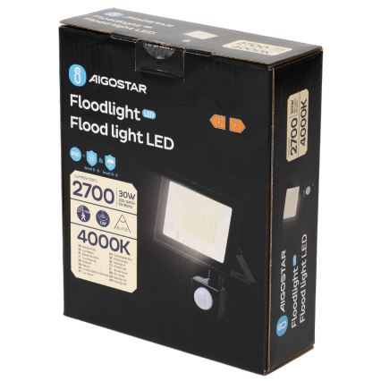 Aigostar - Reflector LED con sensor LED/30W/230V 4000K IP65