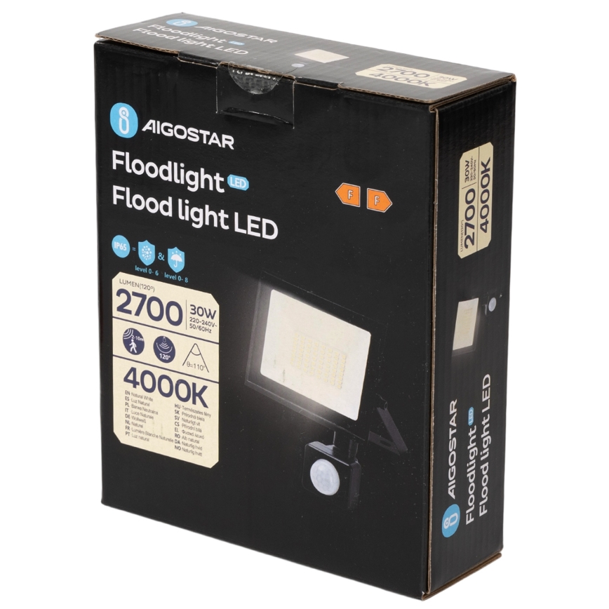 Aigostar - Reflector LED con sensor LED/30W/230V 4000K IP65