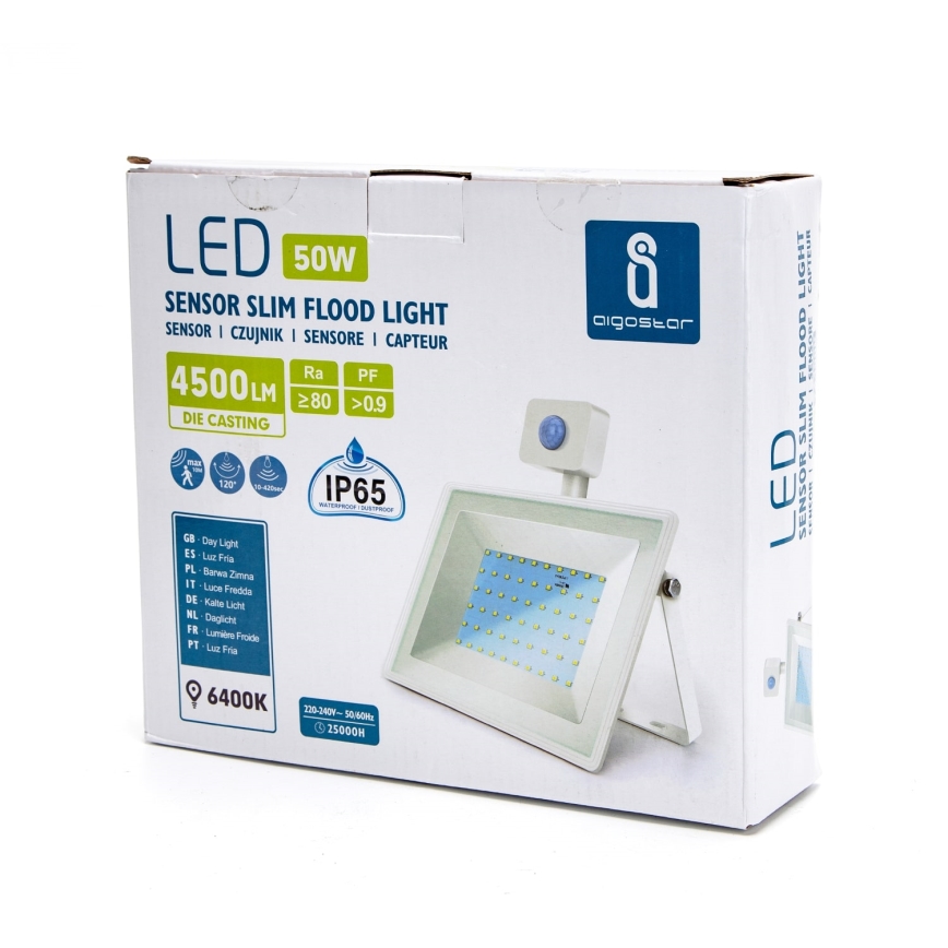 Aigostar - Reflector LED con sensor LED/50W/230V 6400K IP65 blanco