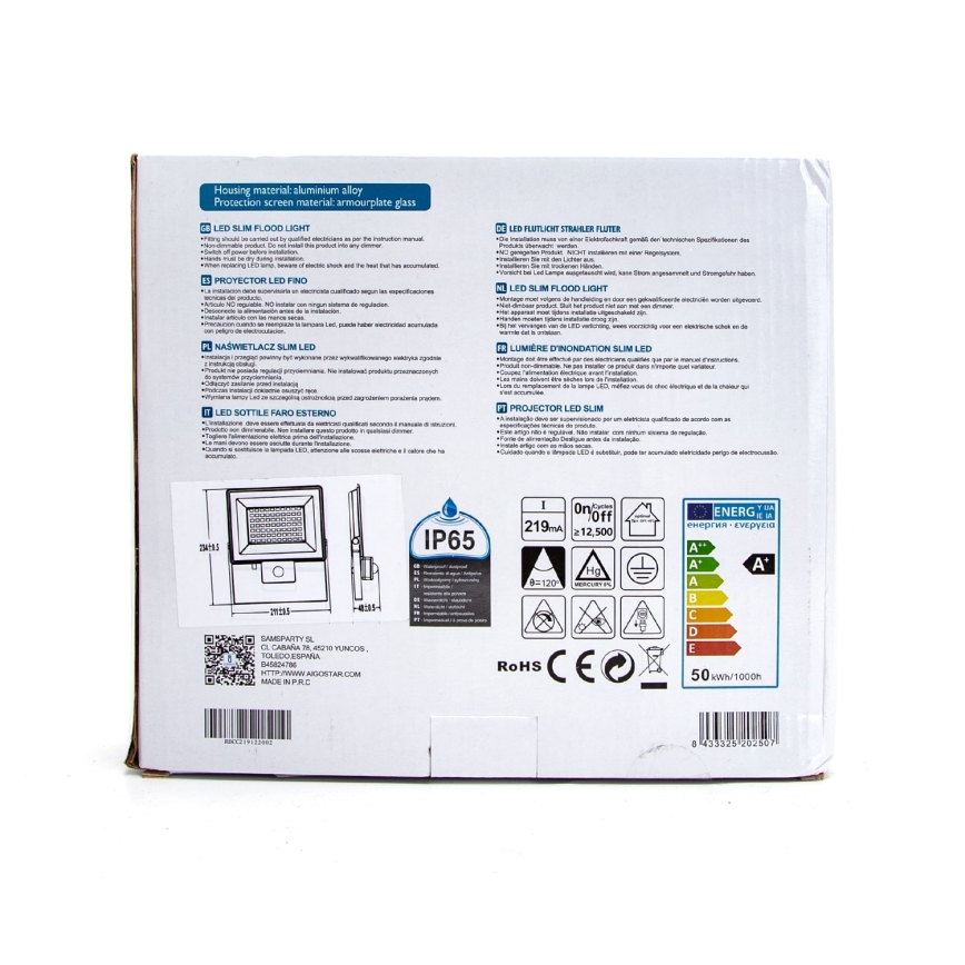 Aigostar - Reflector LED con sensor LED/50W/230V 6400K IP65 blanco