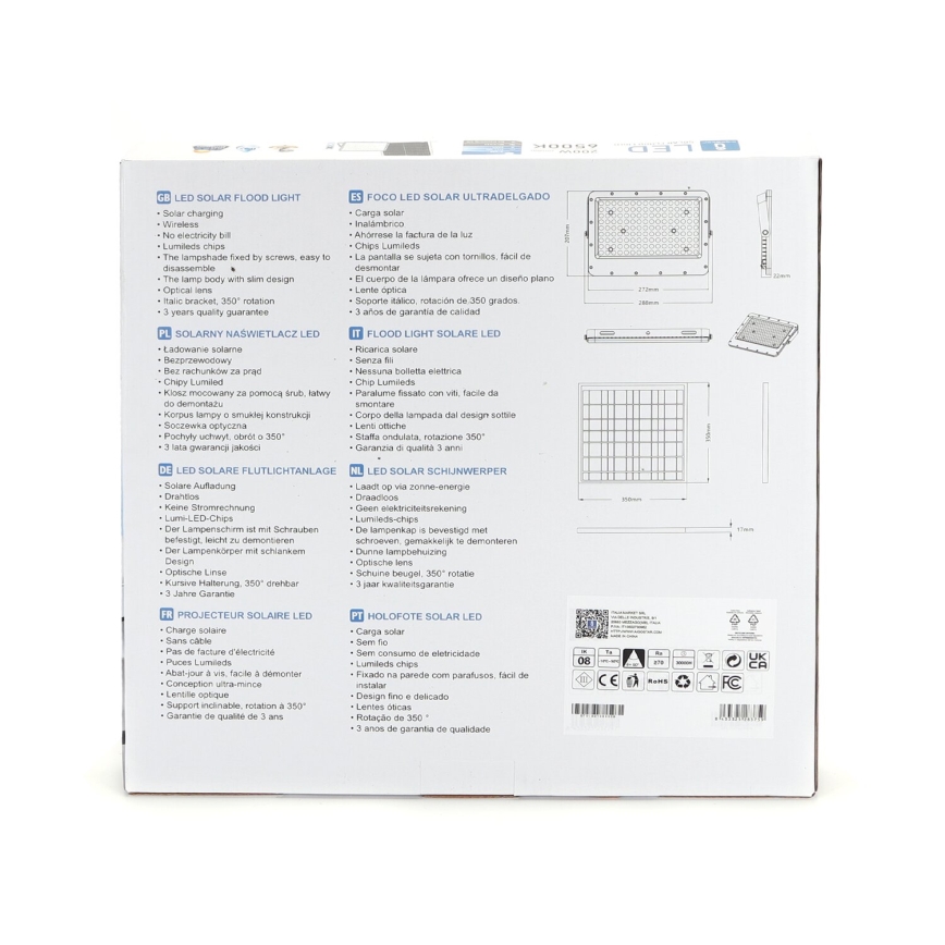 Aigostar - Reflector solar LED regulable LED/200W/3,2V IP65 20000 mAh + control remoto