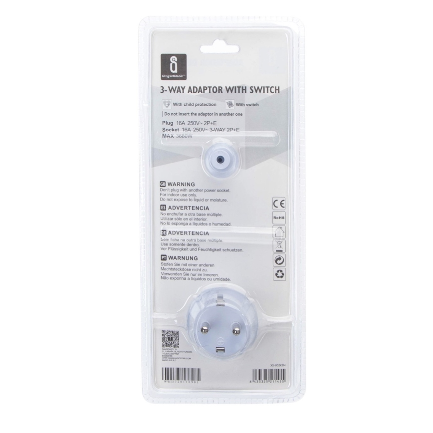 Aigostar - Regleta con interruptor 3x16A/230V SCHUKO