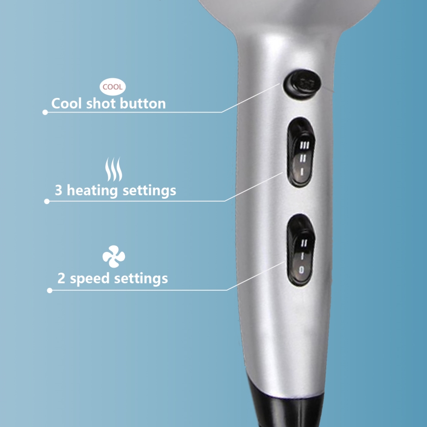 Aigostar - Secador de pelo 2200W/230V plata/negro