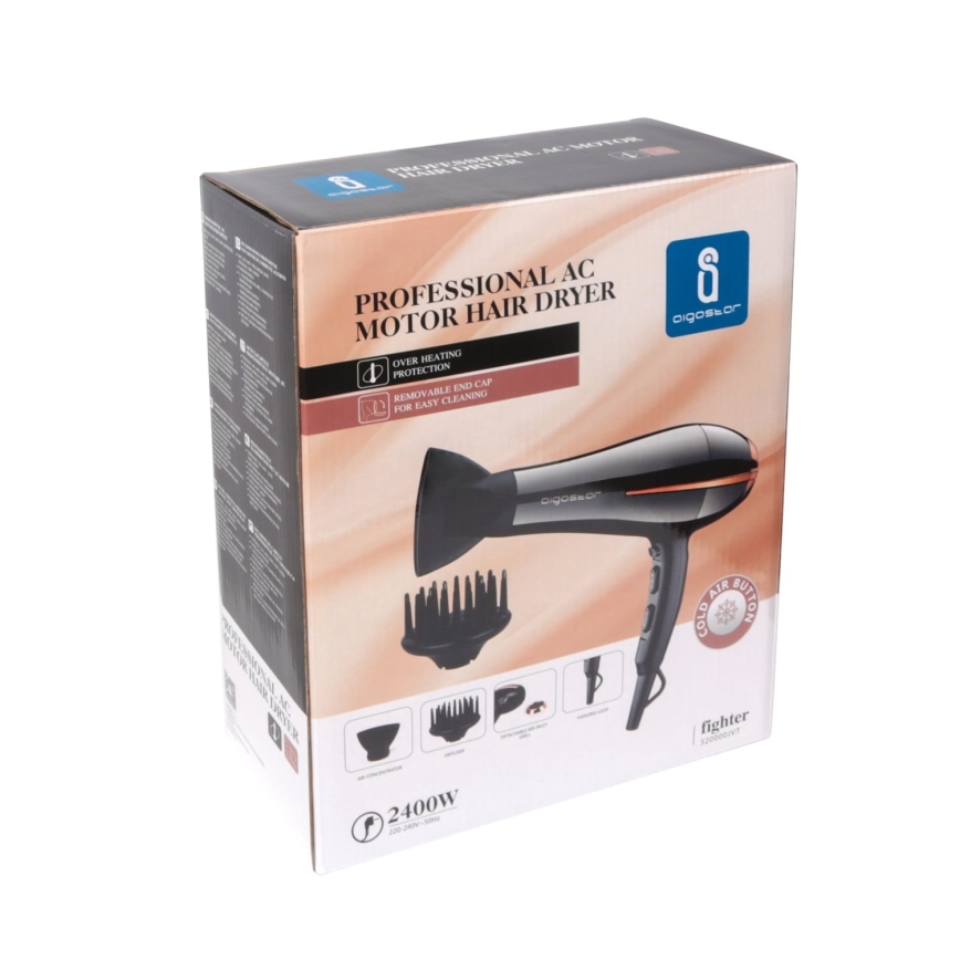 Aigostar - Secador de pelo 2400W/230V negro/cobre