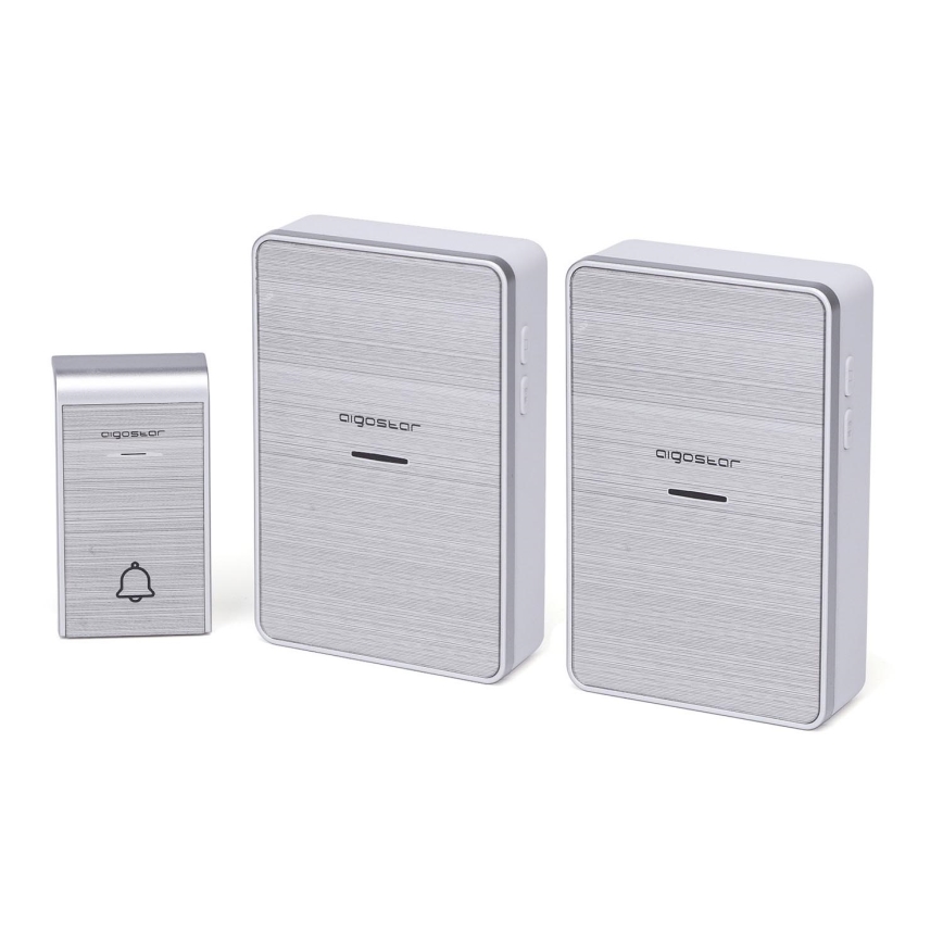 Aigostar - SET 2x Campana inalámbrica 3xAA/12V IP44 plata