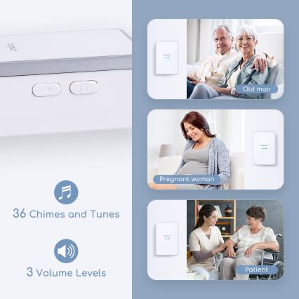 Aigostar - SET 2x Campana inalámbrica 3xAA/12V IP44 blanco