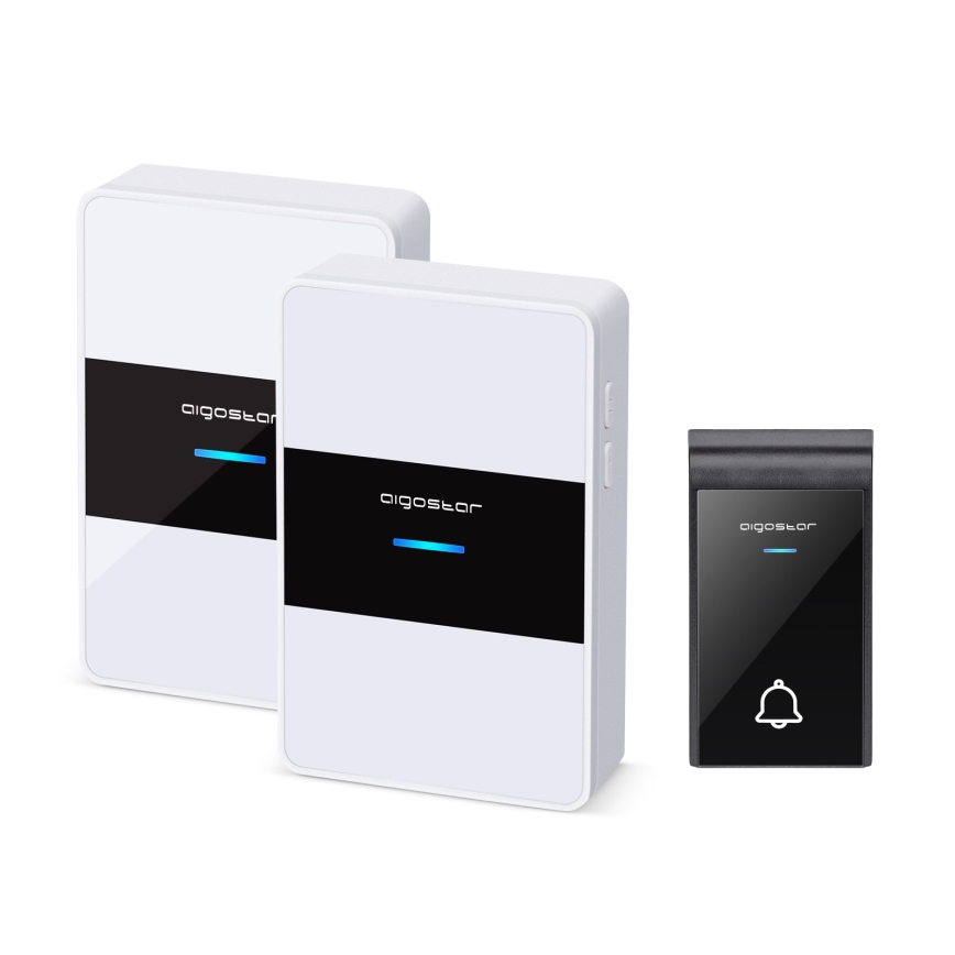 Aigostar - SET 2x Campana inalámbrica 3xAA/12V IP44 blanco/negro
