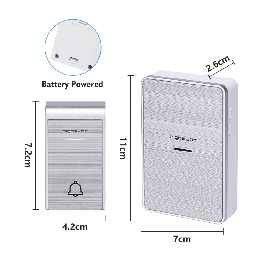 Aigostar - SET 2x Campana inalámbrica 3xAA/12V IP44 plata