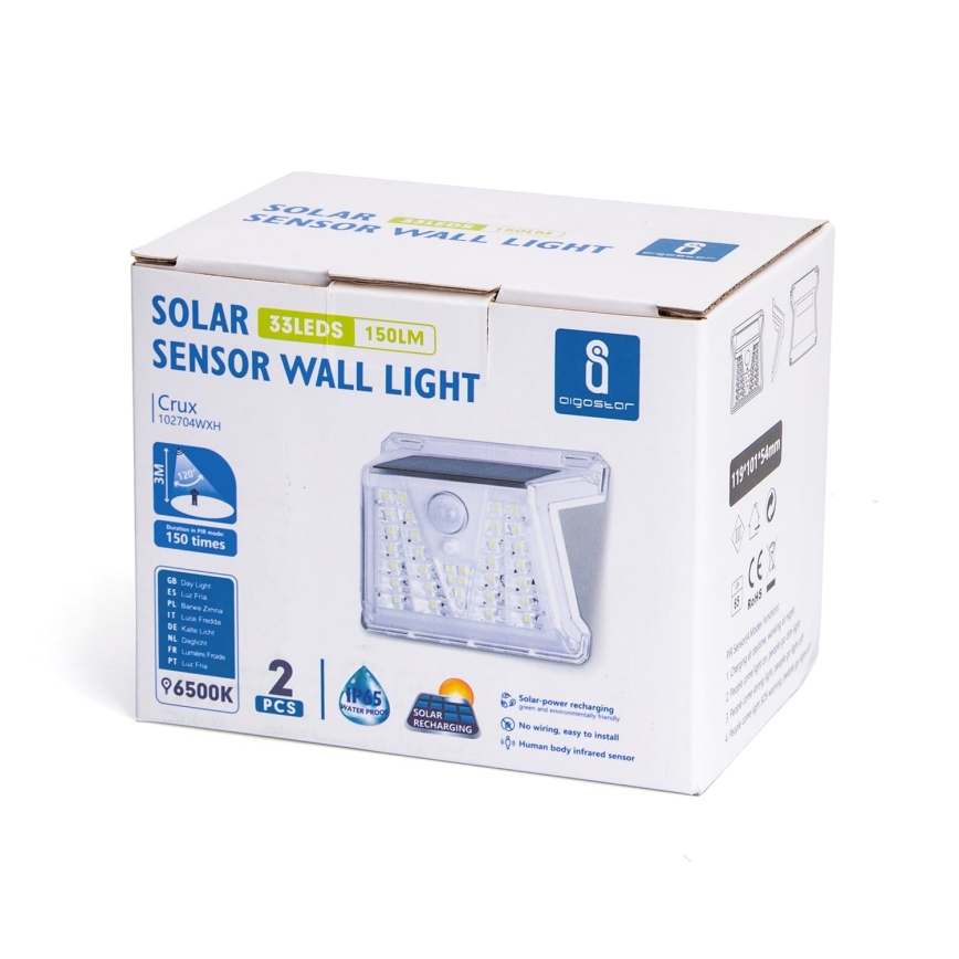 Aigostar - SET 2x Lámpara solar LED exterior con sensor LED/1,48W/3,7V IP65 1200 mAh