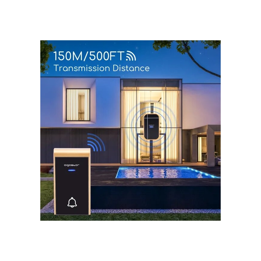 Aigostar - SET 2x Timbre inalámbrico con enchufe integrado 230V/12V IP44 negro/cobre