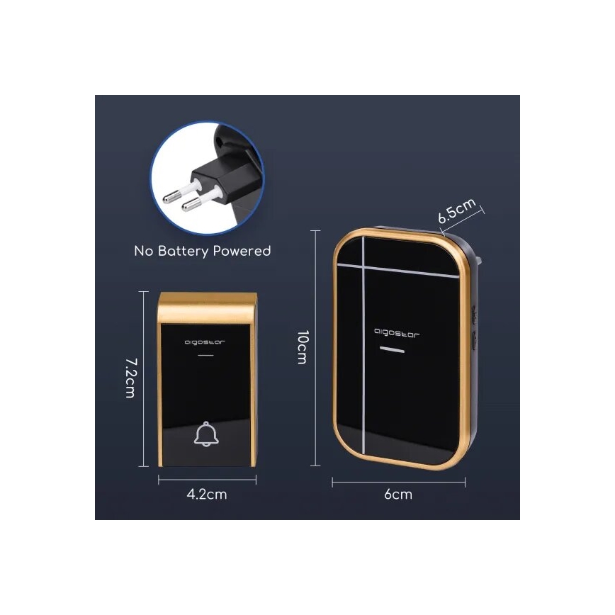 Aigostar - SET 2x Timbre inalámbrico con enchufe integrado 230V/12V IP44 negro/cobre