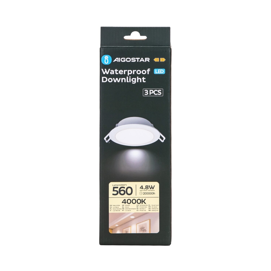 Aigostar - SET 3x Lámpara empotrable de exterior LED LED/4,8W/230V 4000K IP65 blanco