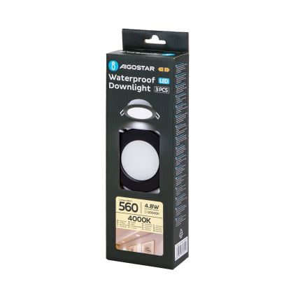 Aigostar - SET 3x Lámpara empotrable de exterior LED LED/4,8W/230V 4000K IP65 negro