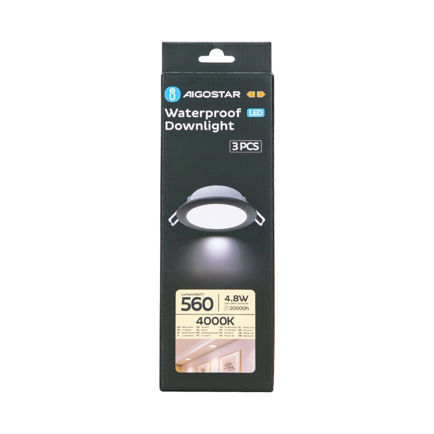 Aigostar - SET 3x Lámpara empotrable de exterior LED LED/4,8W/230V 4000K IP65 negro