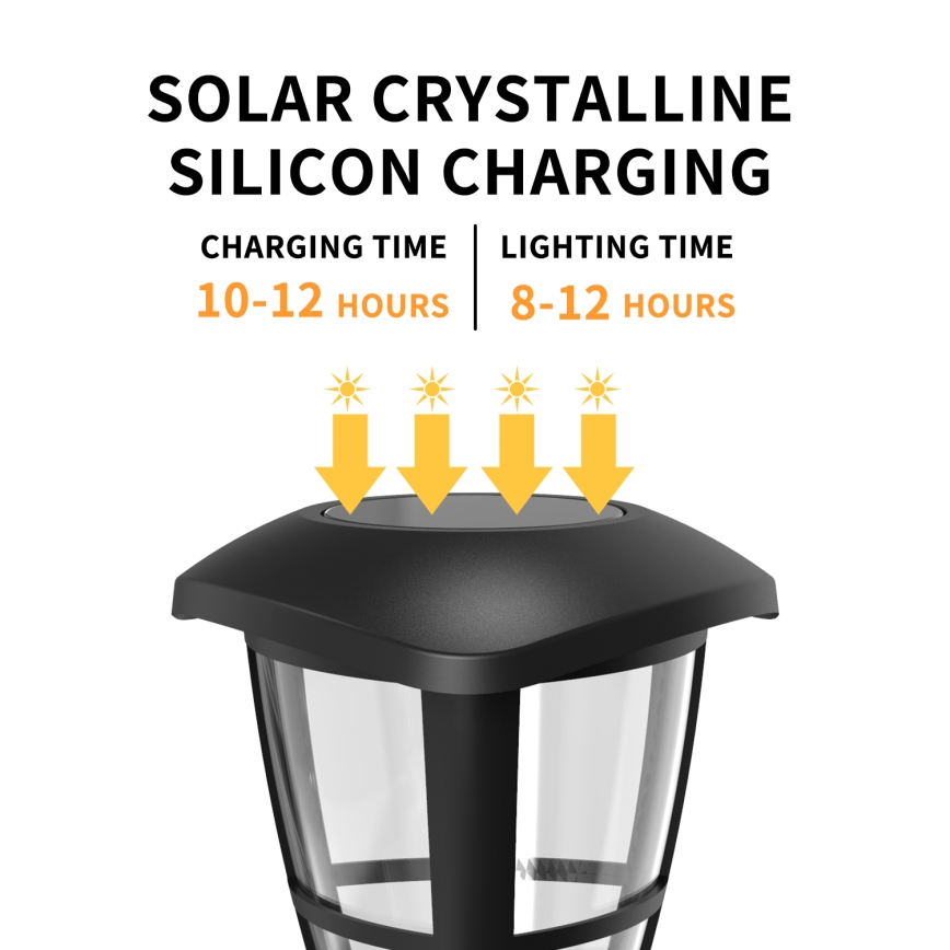 Aigostar - Pack de 12 lámparas solares LED/0,06W/2V, 33,8 cm, 6500K, 100 mAh, IP44, negro