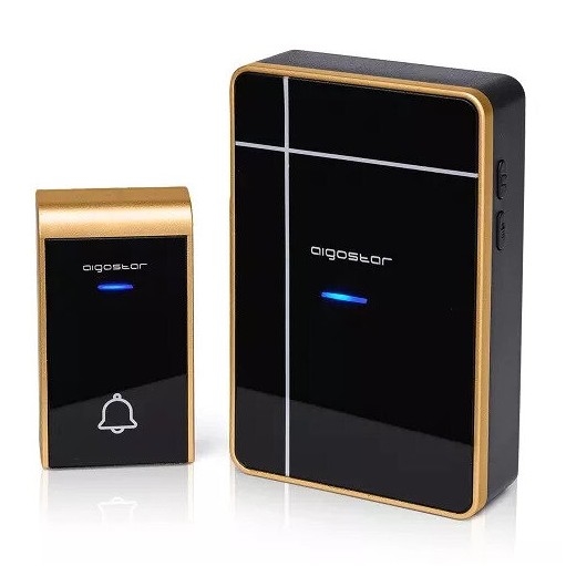Aigostar - Timbre inalámbrico 3xAA/12V IP44 negro/cobre