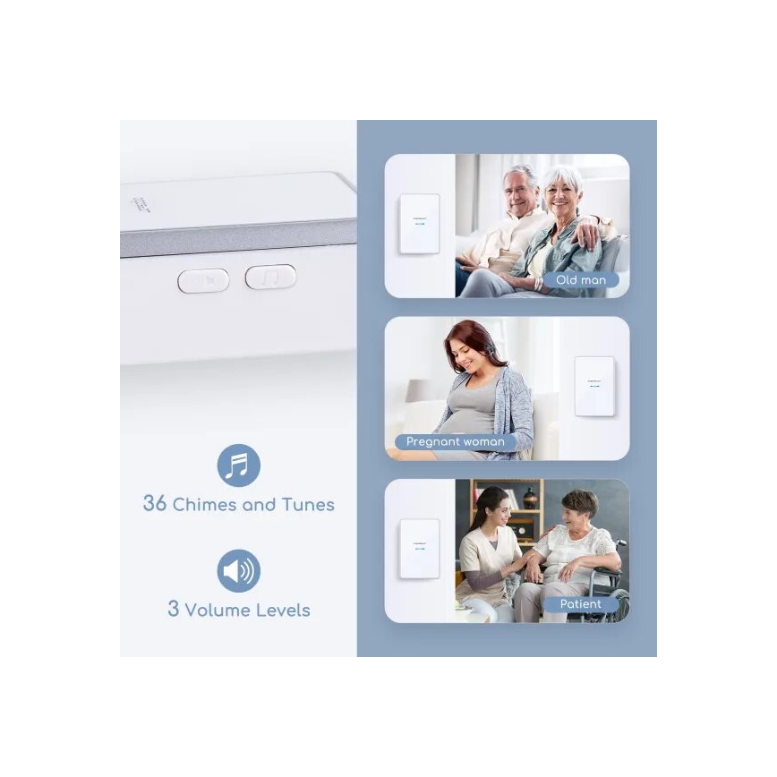 Aigostar - Timbre inalámbrico 3xAA IP44 blanco/plata