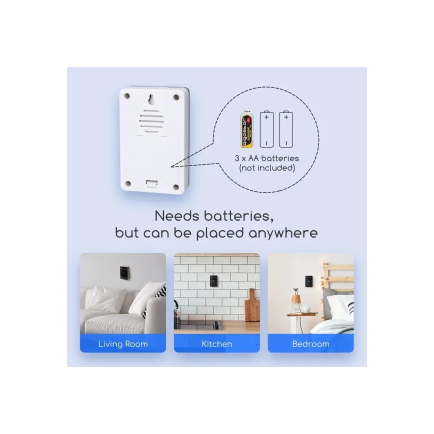 Aigostar - Timbre inalámbrico 3xAA IP44 blanco/plata