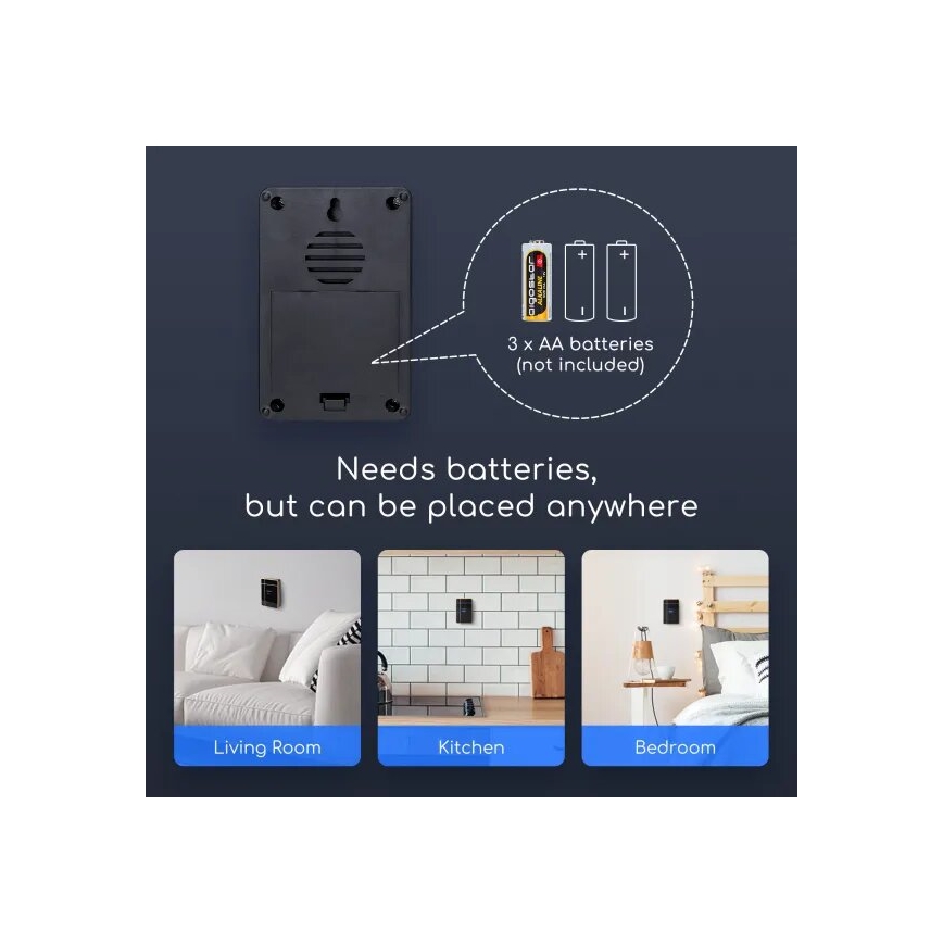Aigostar - Timbre inalámbrico 3xAA/12V IP44 negro/cobre