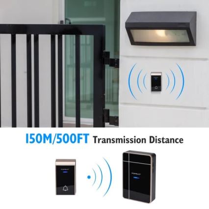 Aigostar - Timbre inalámbrico 3xAA/12V IP44 negro/cobre