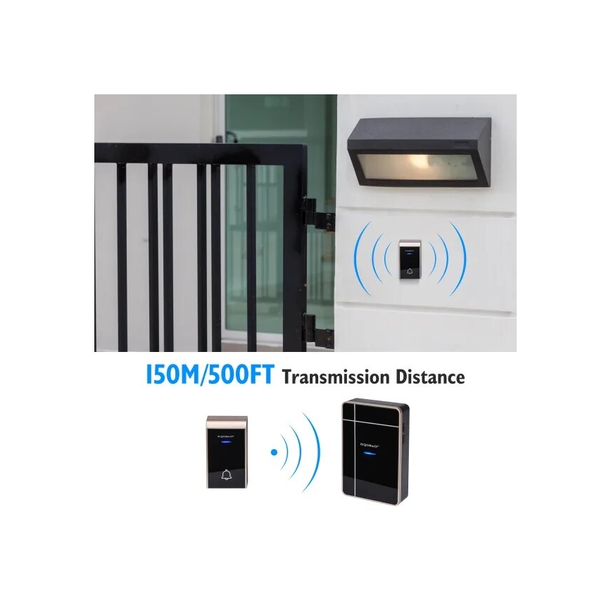 Aigostar - Timbre inalámbrico 3xAA/12V IP44 negro/cobre