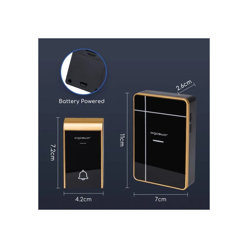 Aigostar - Timbre inalámbrico 3xAA/12V IP44 negro/cobre