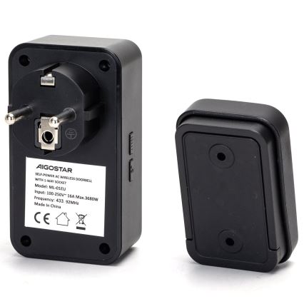 Aigostar - Timbre inalámbrico con enchufe integrado 1Z 230V IPX4 negro