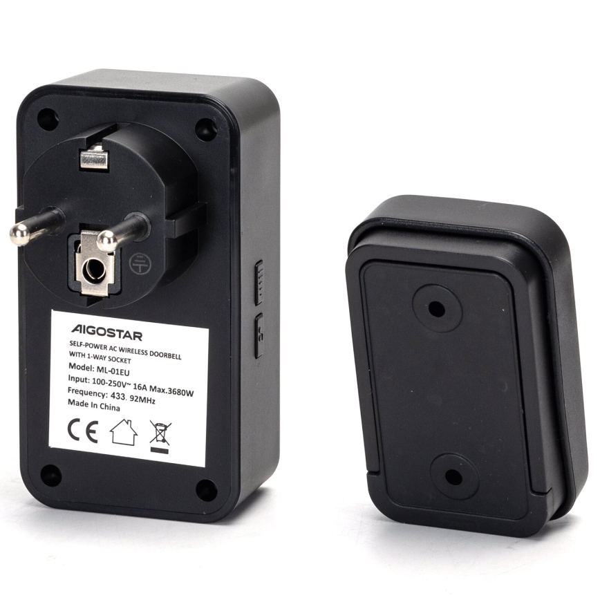 Aigostar - Timbre inalámbrico con enchufe integrado 1Z 230V IPX4 negro