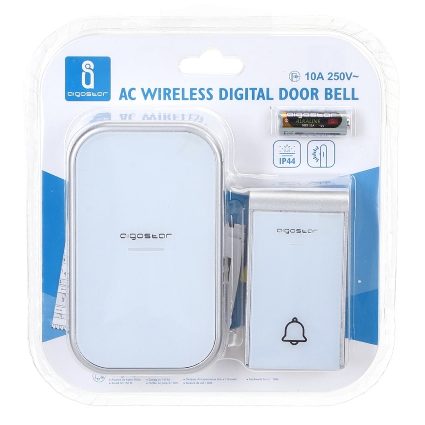 Aigostar - Timbre inalámbrico con enchufe integrado 230V IP44 blanco