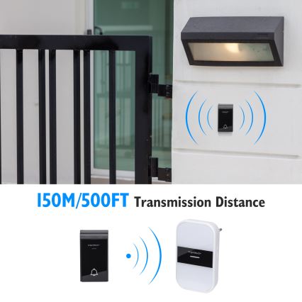 Aigostar - Timbre inalámbrico para enchufe 230V/12V IP44 blanco/negro