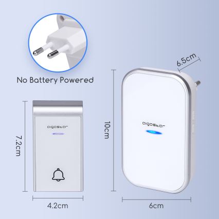 Aigostar - Timbre inalámbrico para enchufe 230V/12V IP44 blanco