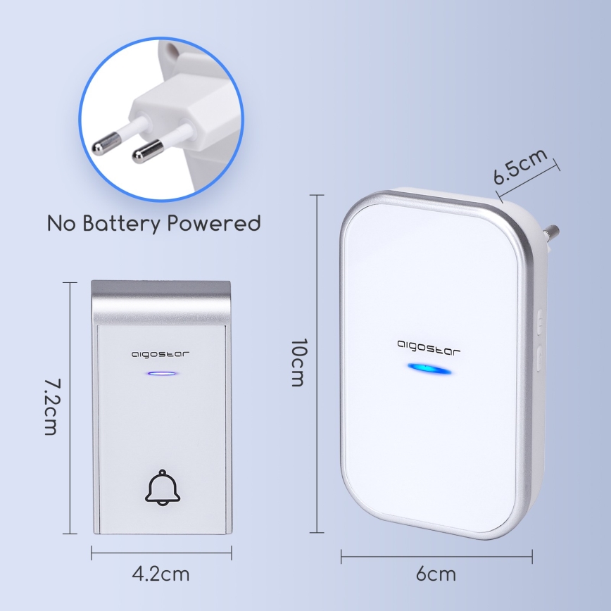 Aigostar - Timbre inalámbrico para enchufe 230V/12V IP44 blanco