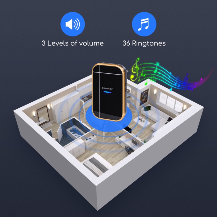 Aigostar - Timbre inalámbrico para enchufe 230V/12V IP44 negro