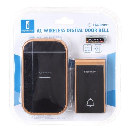 Aigostar - Timbre inalámbrico para enchufe 230V/12V IP44 negro