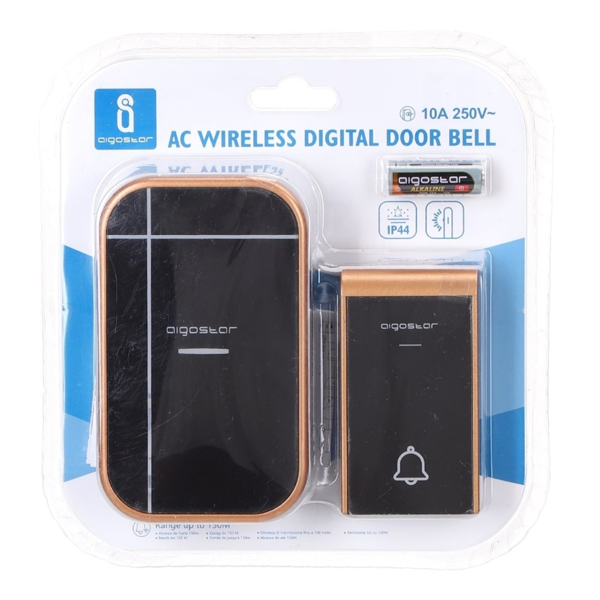 Aigostar - Timbre inalámbrico para enchufe 230V/12V IP44 negro