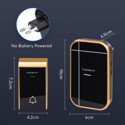 Aigostar - Timbre inalámbrico para enchufe 230V/12V IP44 negro