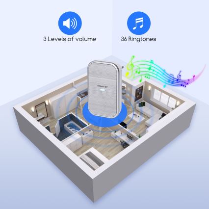 Aigostar - Timbre inalámbrico enchufable 230V/12V IP44 plateado