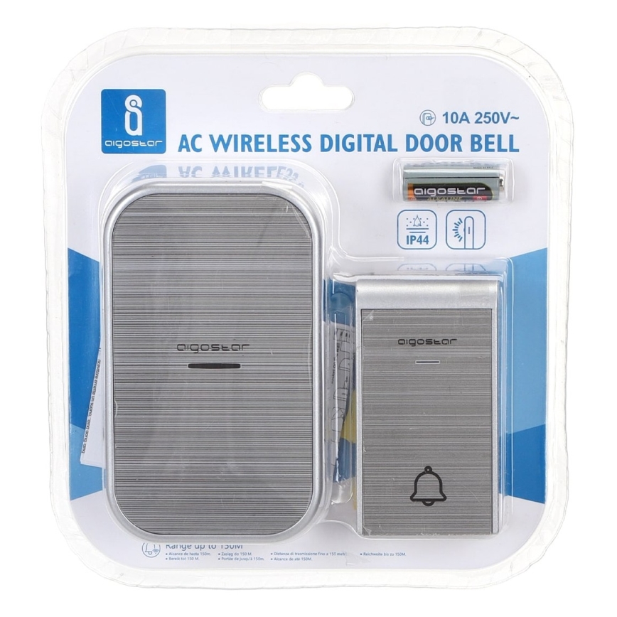 Aigostar - Timbre inalámbrico enchufable 230V/12V IP44 plateado