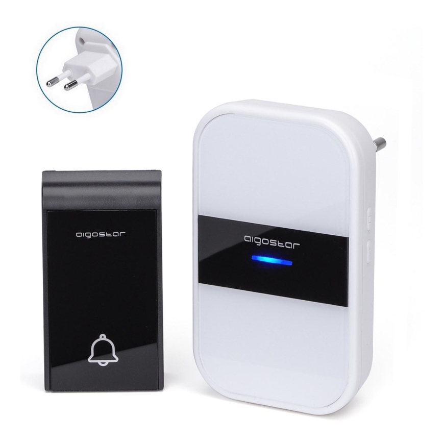 Aigostar - Timbre inalámbrico para enchufe 230V/12V IP44 blanco/negro
