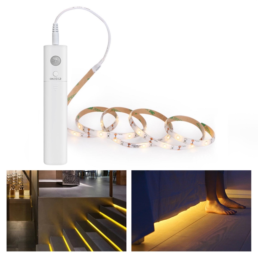 Aigostar - Tira LED regulable con sensor 1m LED/2W/4xAAA 3000K IP65
