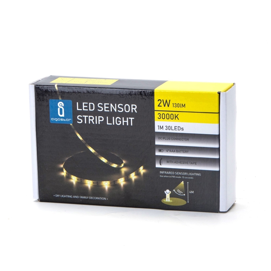 Aigostar - Tira LED regulable con sensor 1m LED/2W/4xAAA 3000K IP65