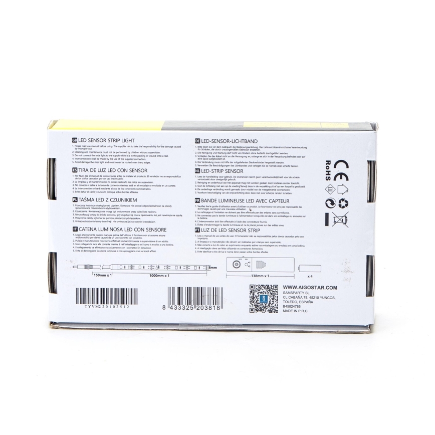Aigostar - Tira LED regulable con sensor 1m LED/2W/4xAAA 3000K IP65
